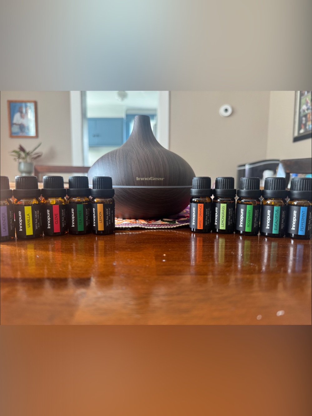 Black Woodgrain Ultrasonic Aroma Diffuser with Essential Oil Collection